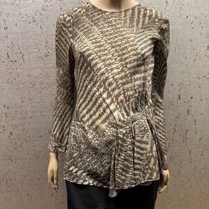 Lafayette 148 New York 100% Silk Brown Animal Print
Long Sleeve Blouse